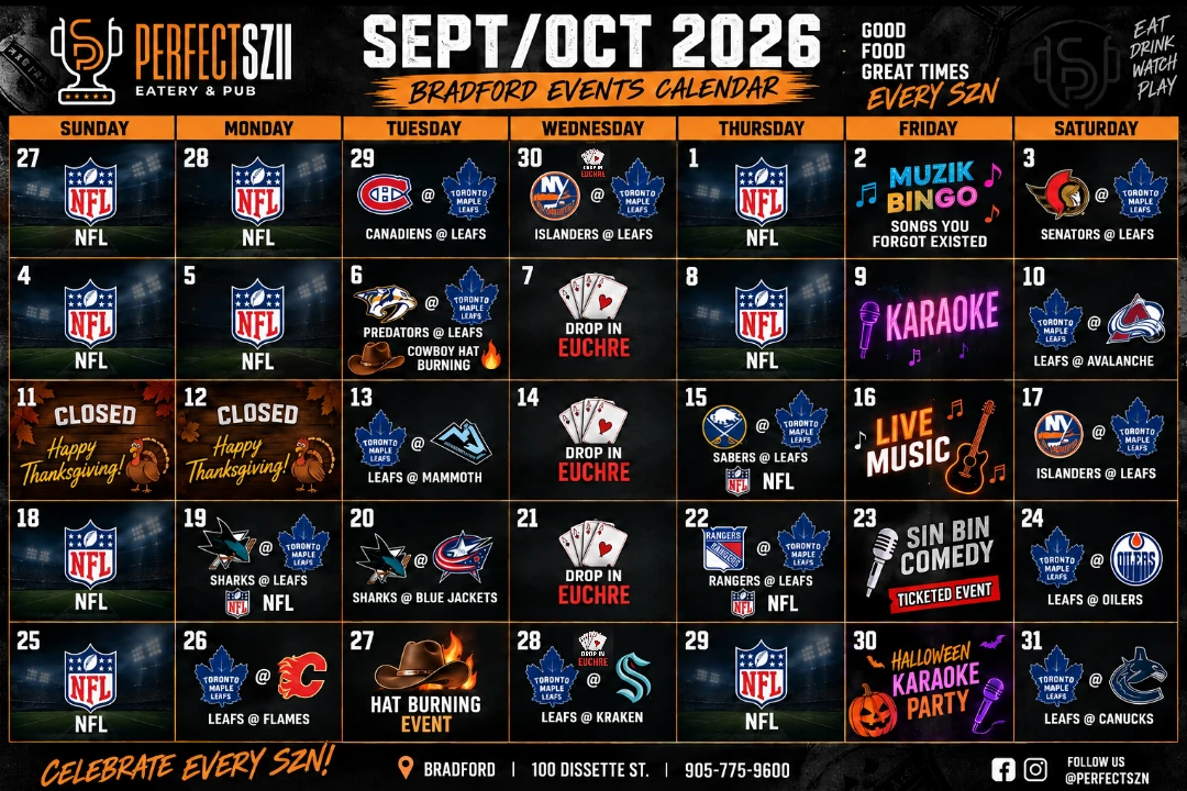 Perfect SZN Bradford events calendar for September and October 2026
